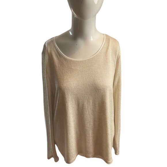 Chico's Long Sleeve Blouse Sz 1 Cream Round Neck Cut Out Back Double Layer - Picture 1 of 9